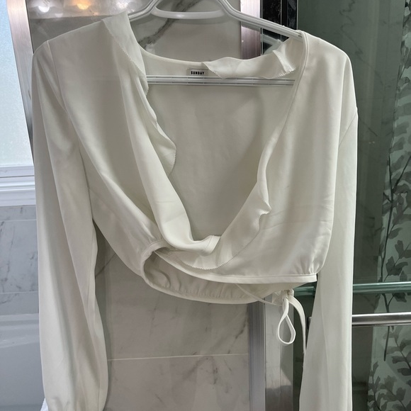 Sunday Best, XS Blouse Tie Front, White - Picture 3 of 4